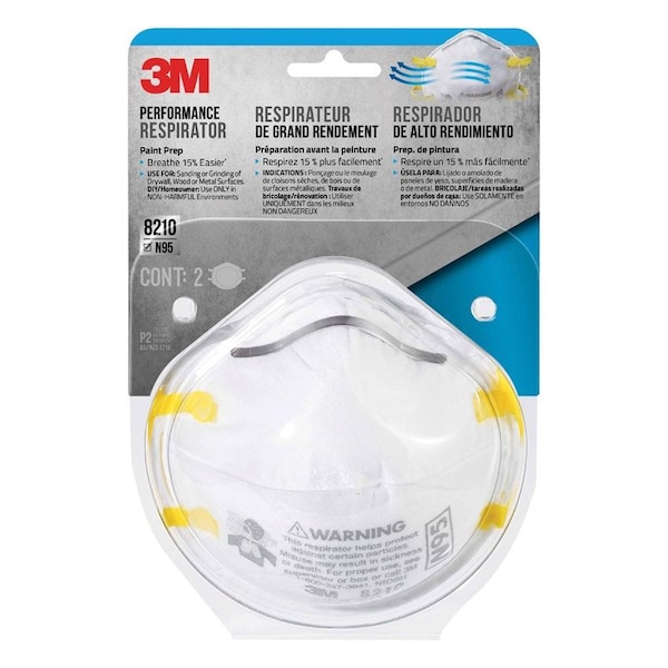 Scotch 3M N95 Paint Prep Cup Disposable Respirator White One Size Fits All 2 pc 8210P2-DC - main
